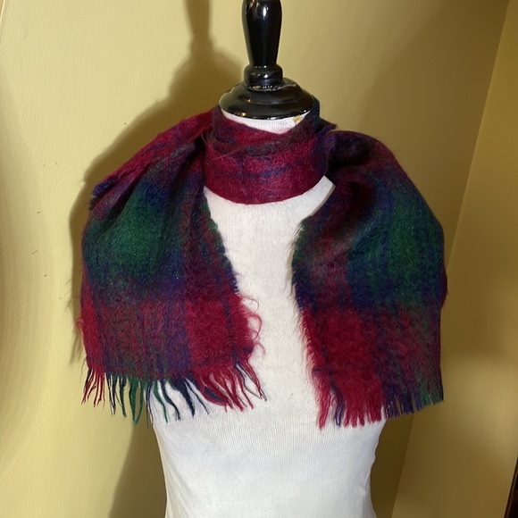 Wool Angora Winter Scarf UNISEX Fringe Edges 9”W x 46”L Plaid Vibrant $160 NEW - Picture 9 of 15